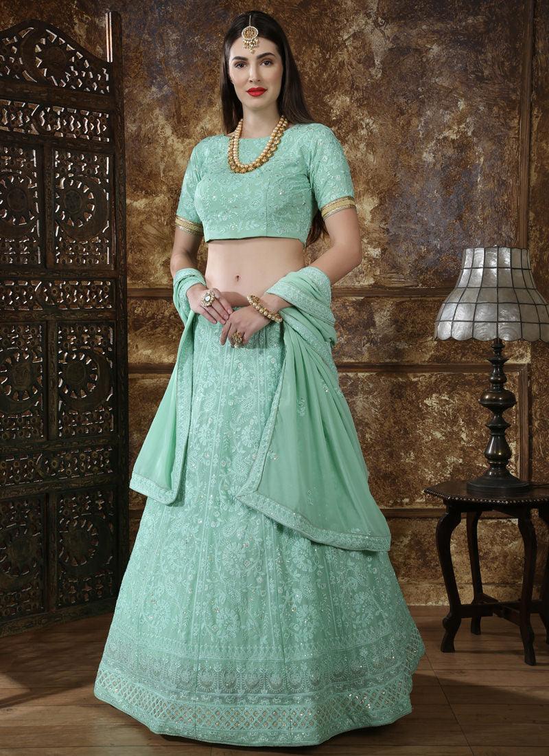 Incredible Teal Green Georgette Base Trendy Bridesmaid Lehenga Choli Official Site Sale Online