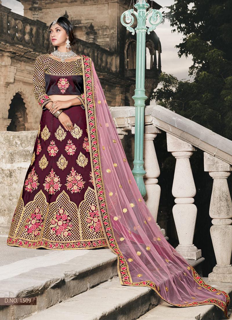 Wine Colored Wedding Wear Silk Lehenga Choli In China For Sale