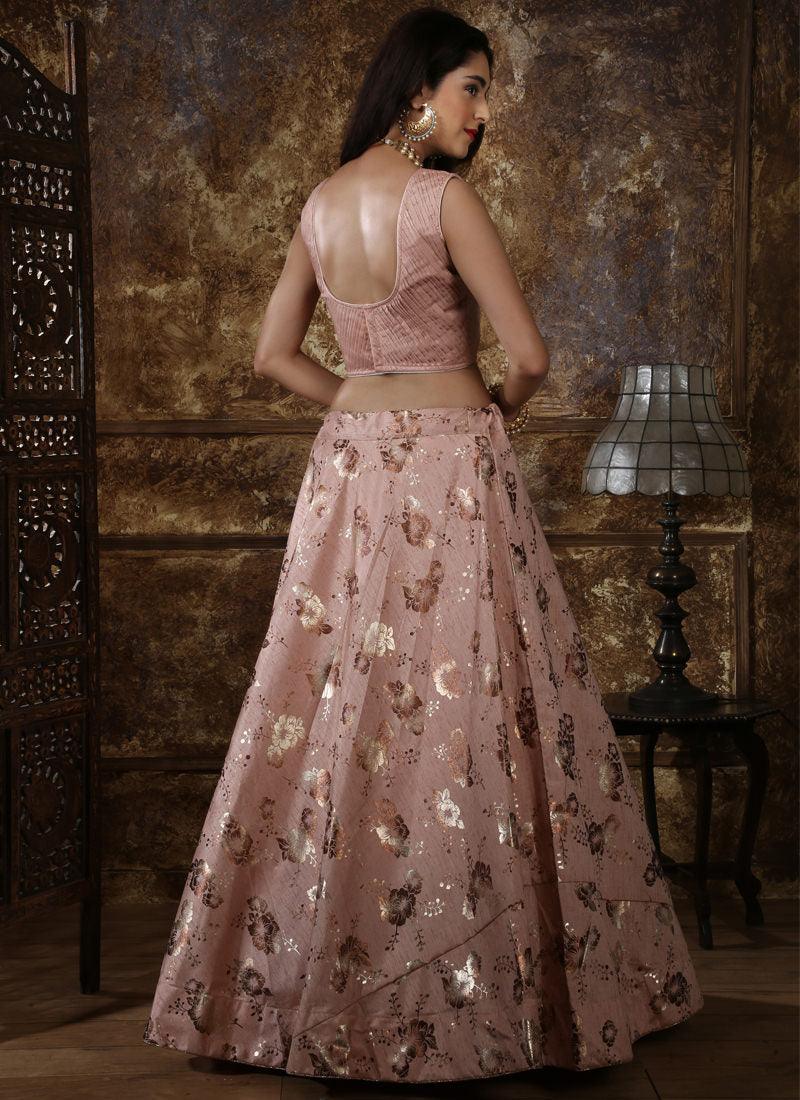 Peach Foil Print Soft Net Silk Lehenga Choli Cheap Best Wholesale