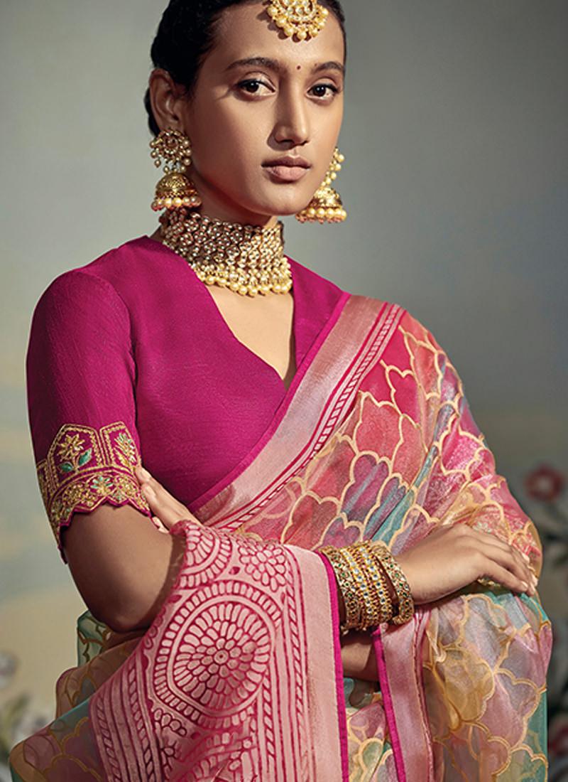 Thread Work Blouse With Multi-Color Saree Sale Hot Sale