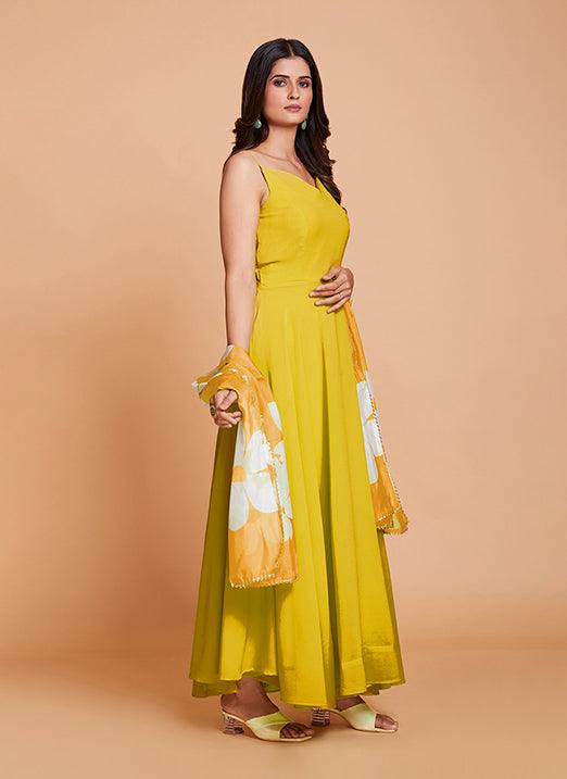 Yellow Color Georgette Raksha Bandhan Special Gown Buy Cheap With Mastercard