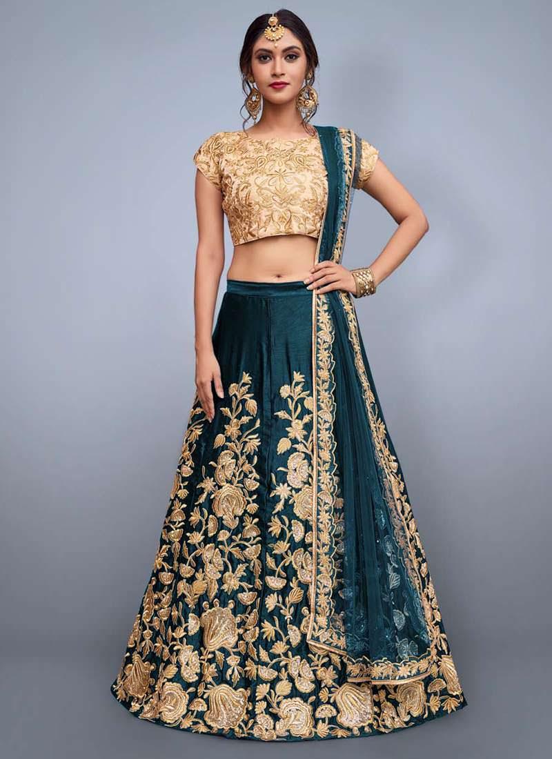 Delicate Rama Green Heavily Embellished Wedding Wears Lehenga Choli Perfect Cheap Online