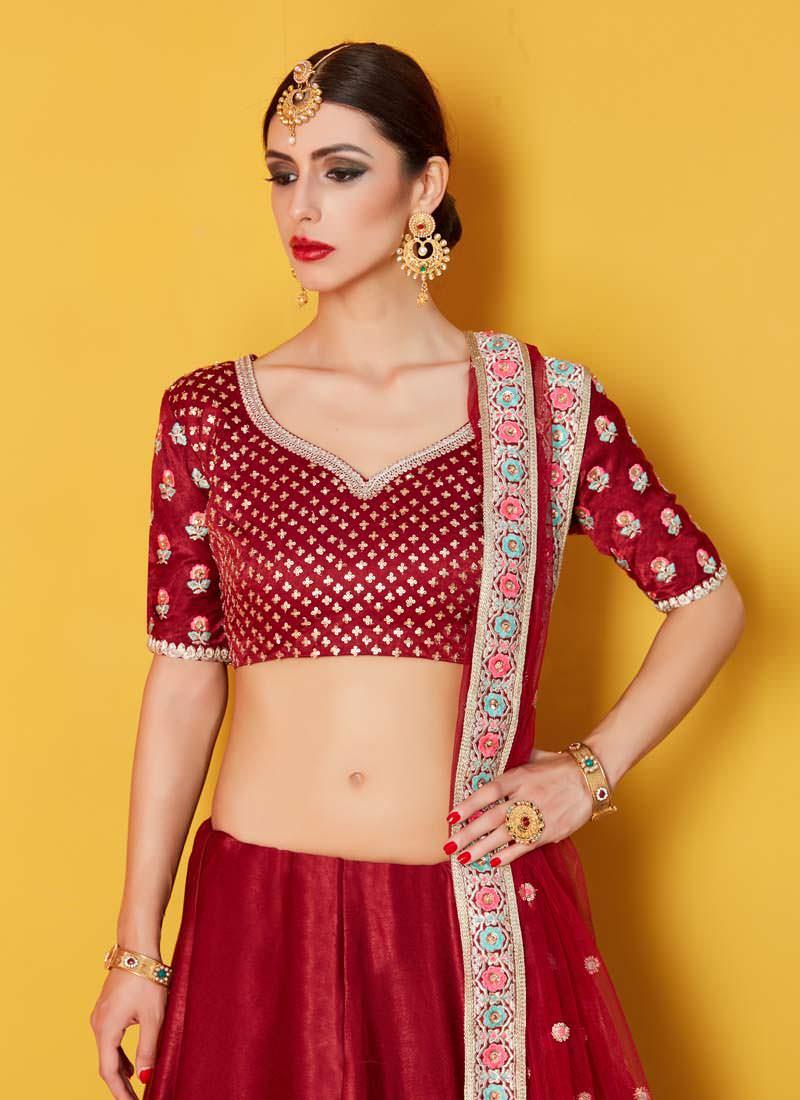 Heavily Embellished Gulkand Maroon Bridal Lehenga Choli Cheap Sale Sast