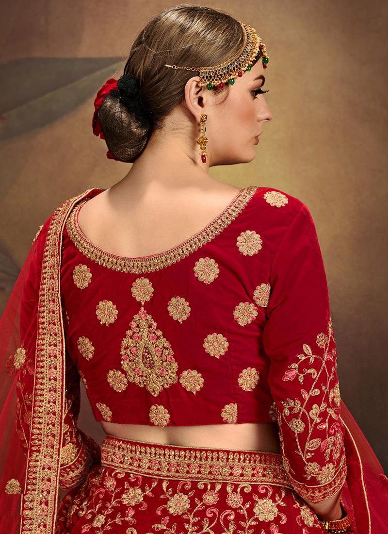 Bridal Wear Red Color Velvet Heavy Embroidered Designer Lehenga Choli Recommend For Sale