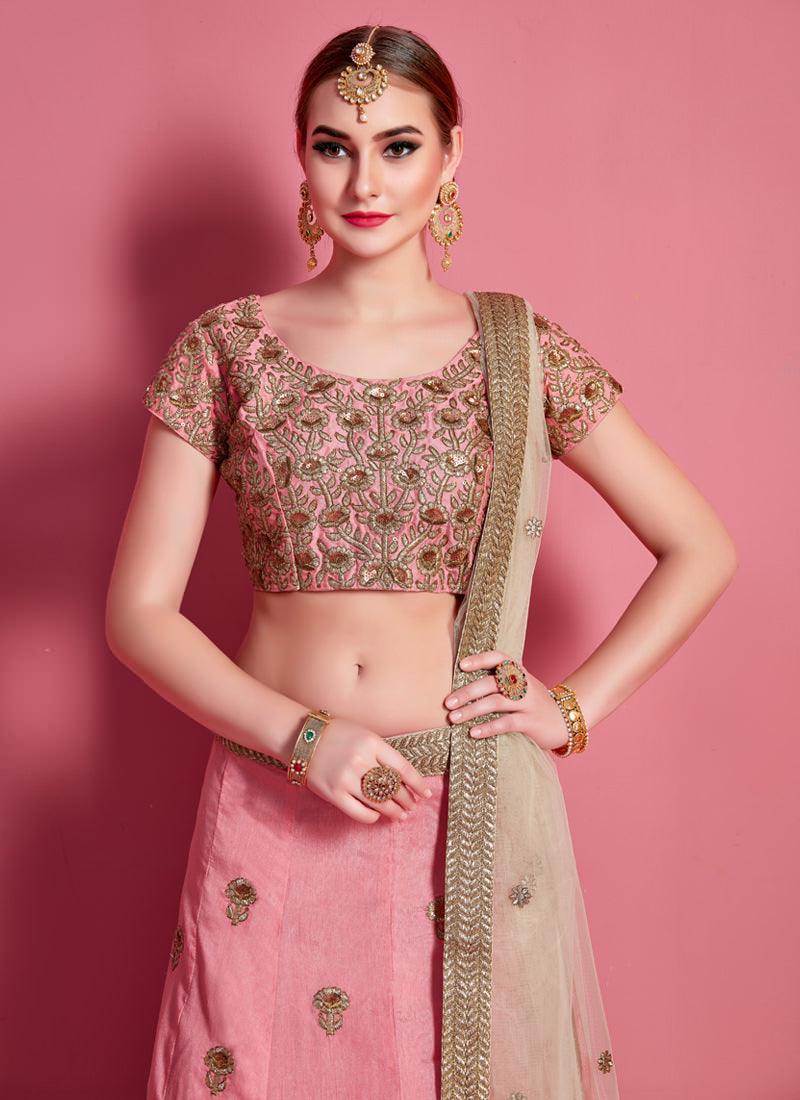 Baby Pink Elegance Lehenga Choli With Beige Net Dupatta Discount From China