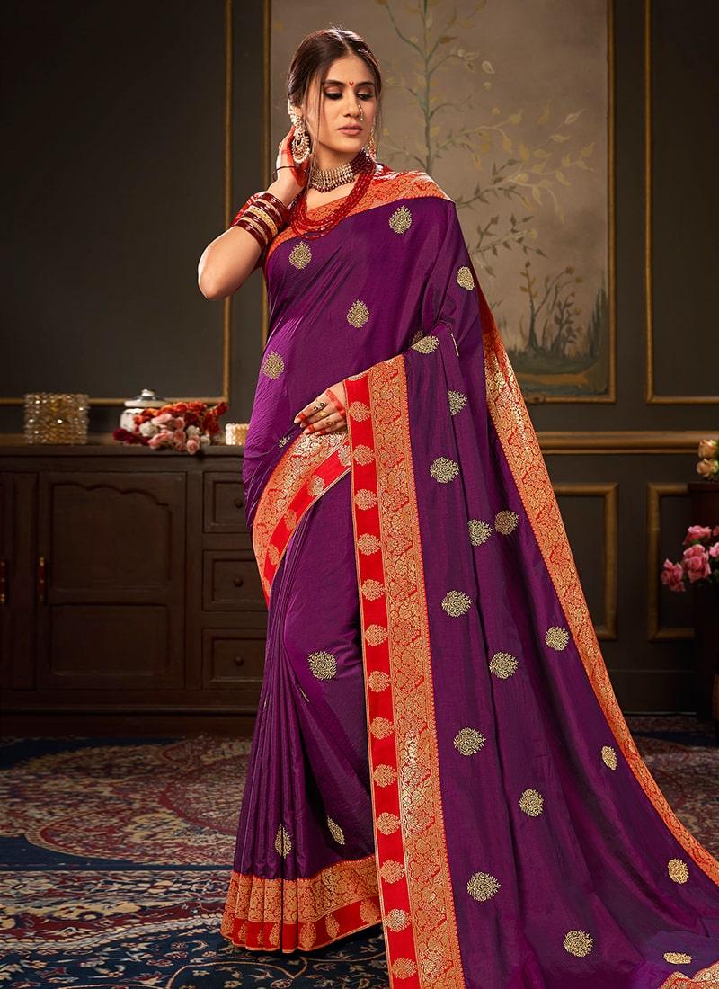 Purple Color Silk Fabric Silk Weave Saree With Zari Work Clearance Visit New