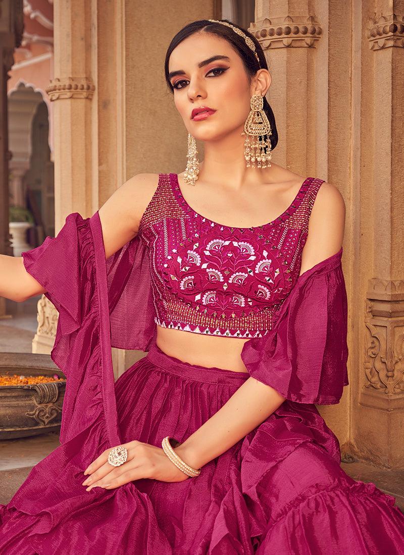 Mirror Work Choli With Pink Ruffle Chaniya Low Pice Fee Shipping Online