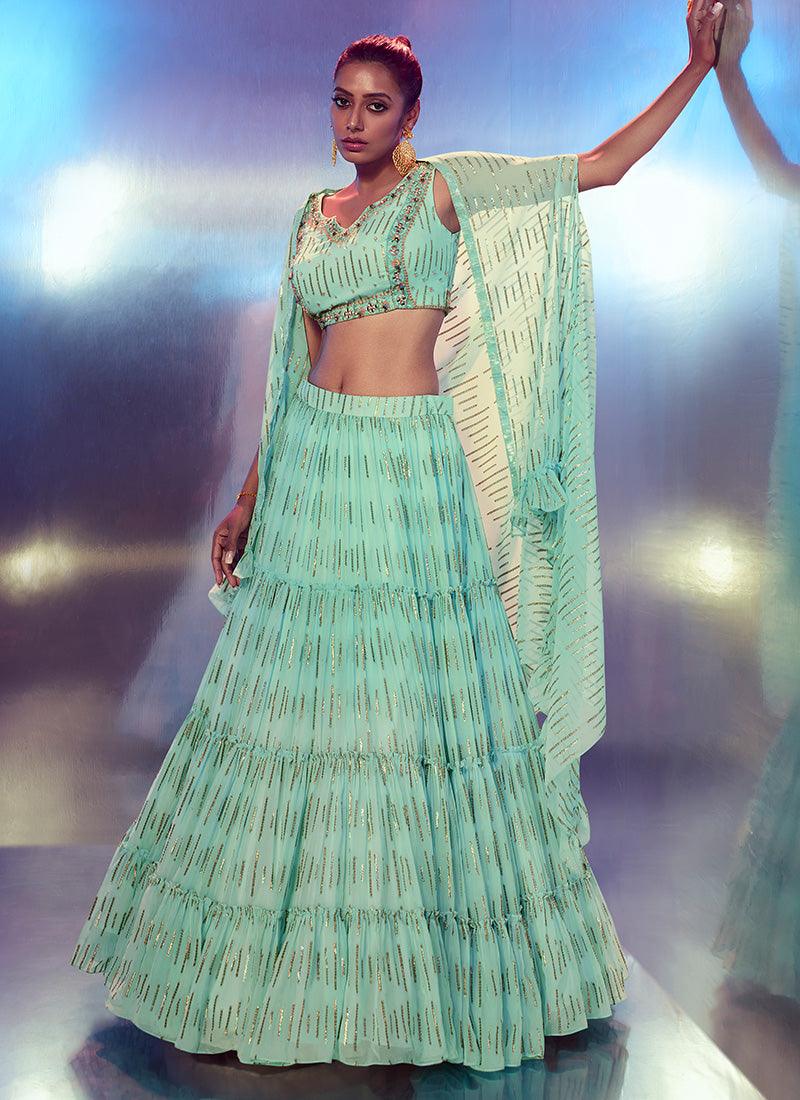 Sea Green Ruffle Designer Chaniya Choli Perfect Cheap Pice