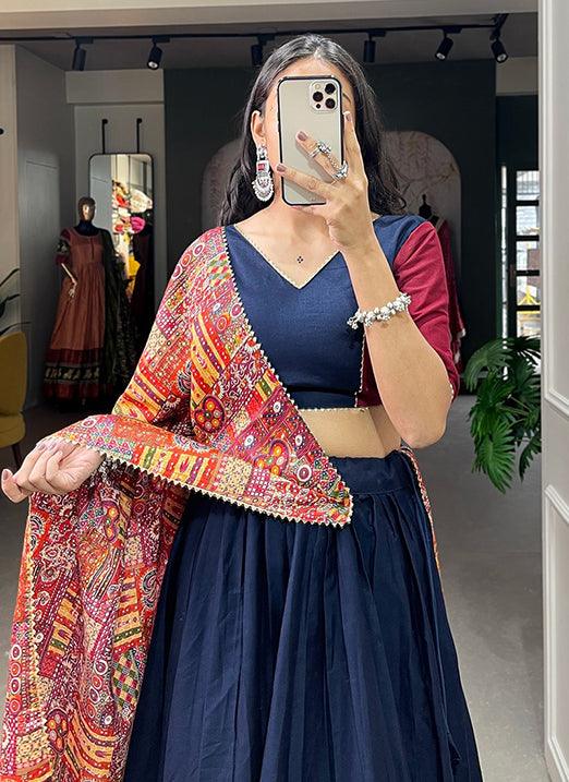 Navy Blue Pure Cotton Gotta Patti Touch Navratri Lehenga Choli Outlet Looking For