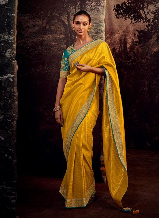 Golden Yellow Color with Weaving Embroidery Pastel Saree Free Shipping 2025 New