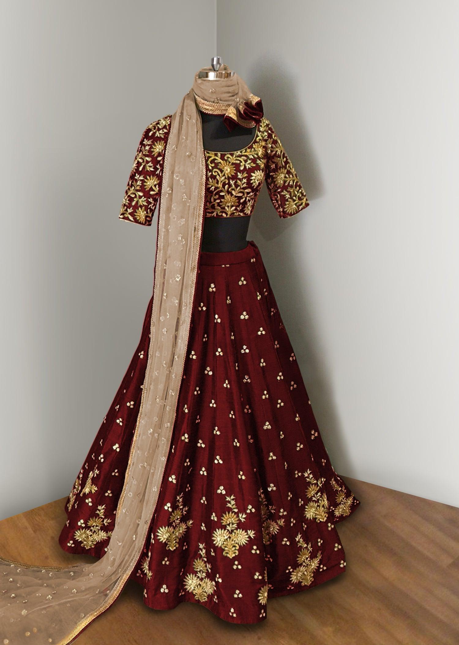 Maroon Elegance Lehenga Choli With Beige Net Dupatta Buy Cheap Manchester Great Sale