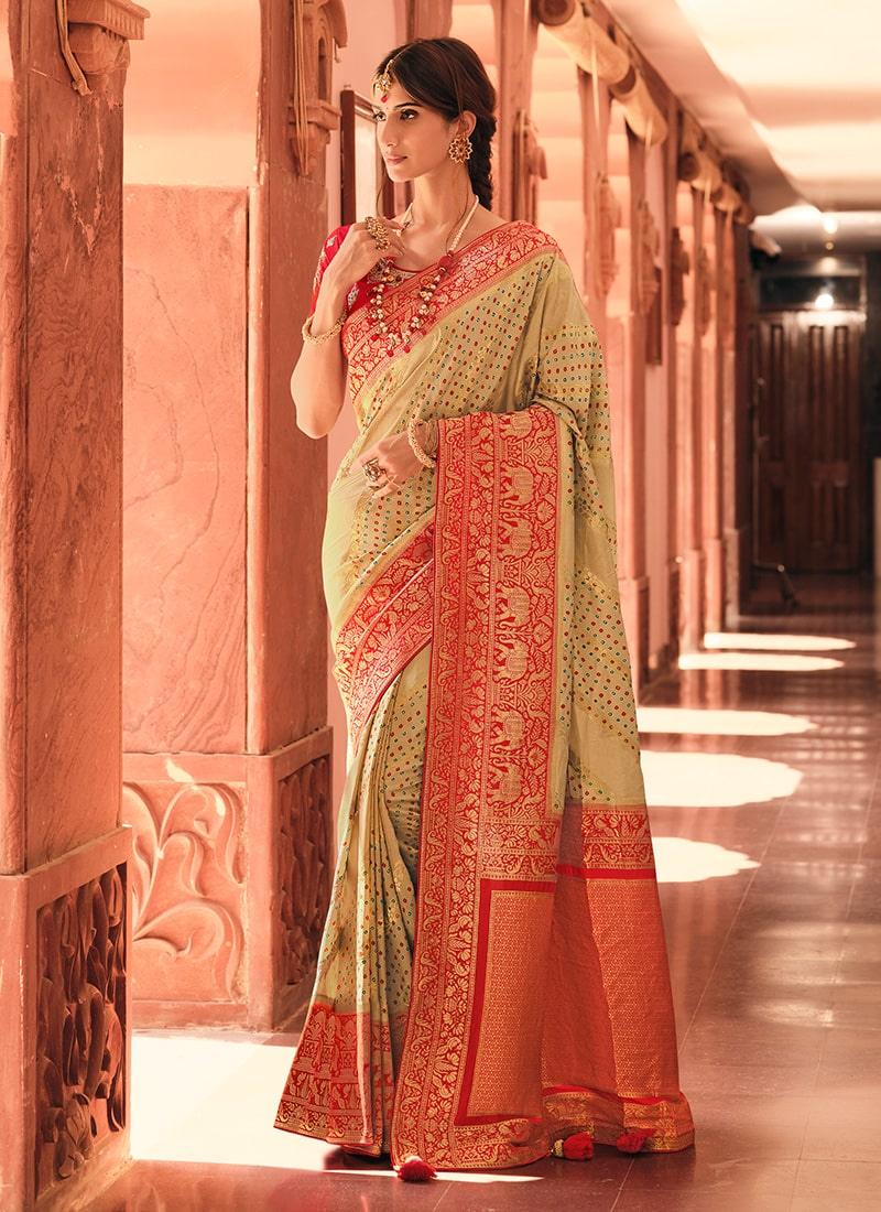 Stunning Red and Green Silk Saree with Exquisite Embroidery Nicekicks Online