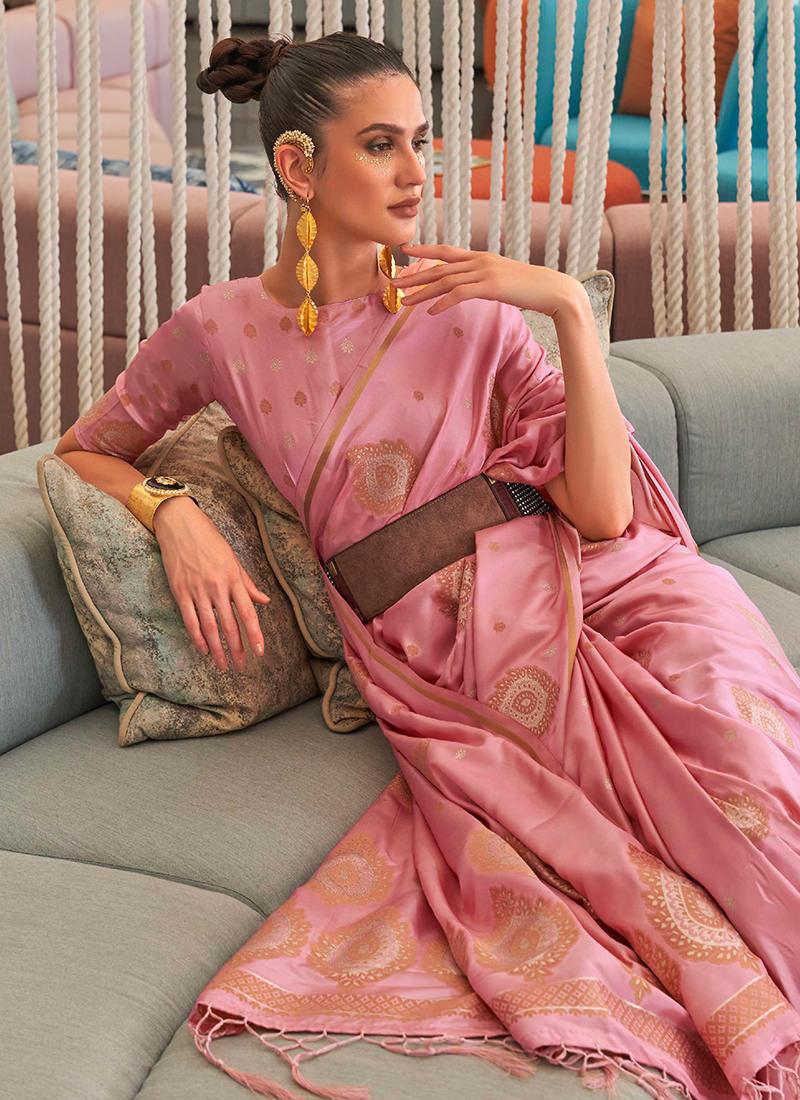 Pink Zari Weaving Classic Saree Sale Real