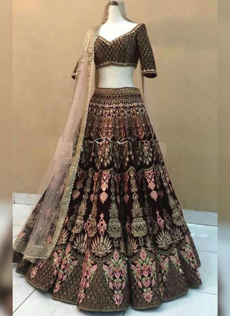 Maroon Stonework Zari and Velvet Lehenga Choli Clearance Supply