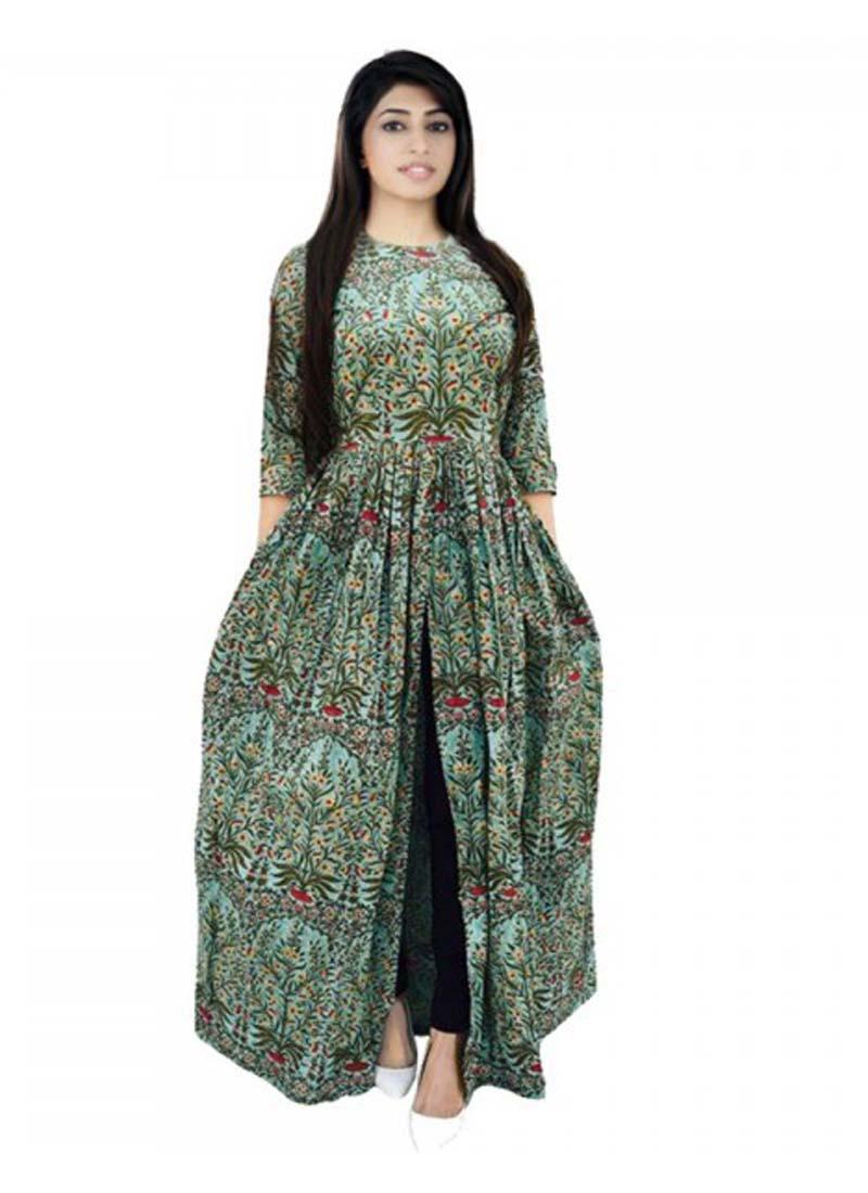 Sea Green Printed Floor length Kurti Free Shipping Outlet Locations