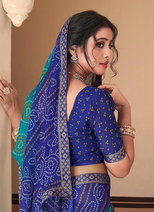 Graceful Navy Blue Bandhani Chiffon Saree Free Shipping 2025 New