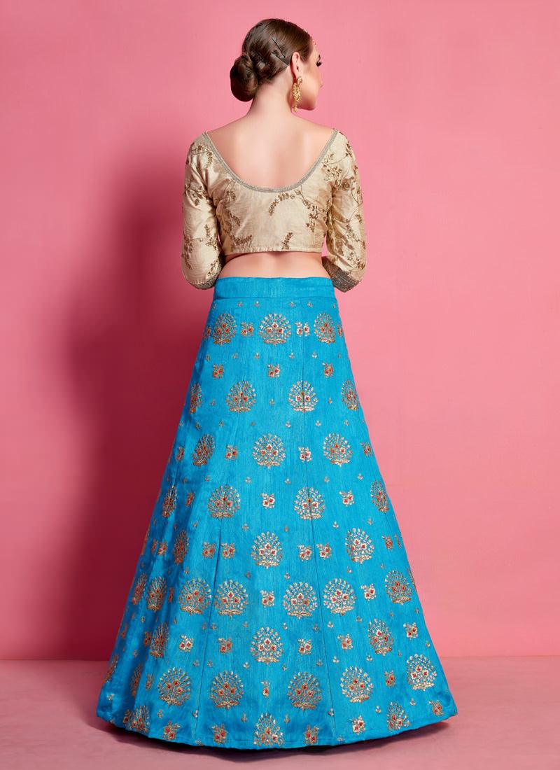 Fantastic Sky Blue Heavily Embroidered Art Silk Base Lehenga Choli Manchester Great Sale Online