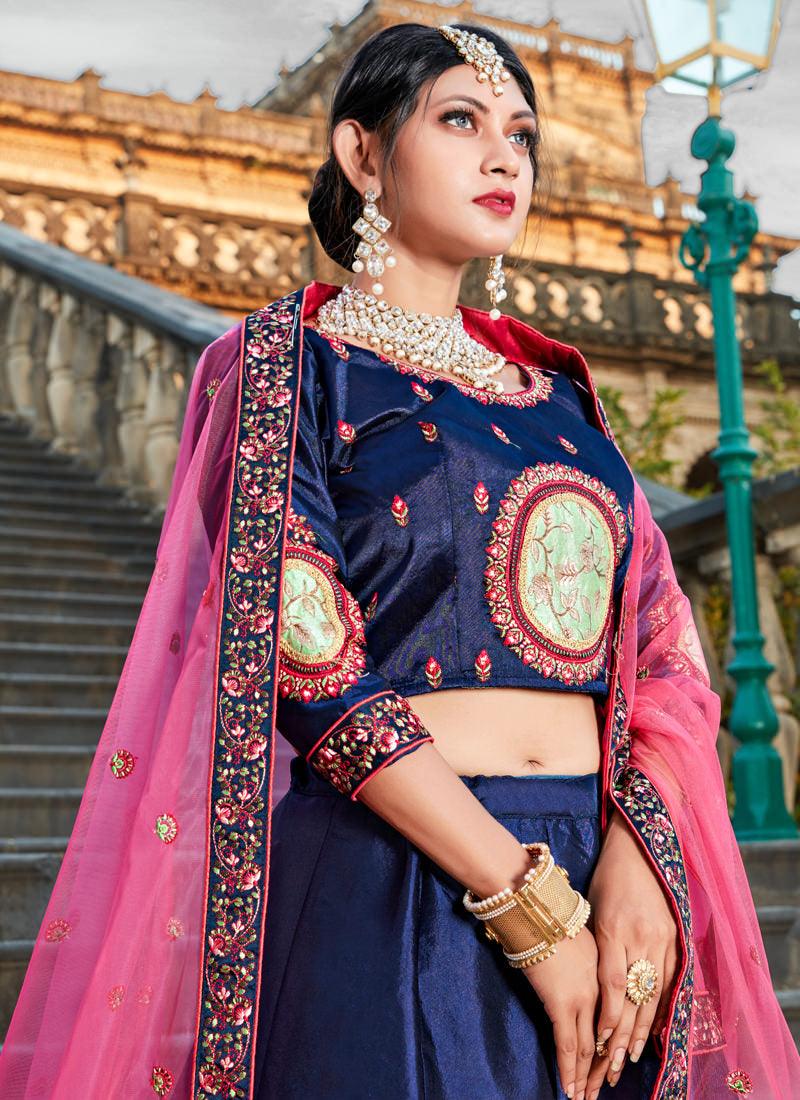 Midnight Blue Colored Heavily Drape Lehenga Choli Best Pices Sale Online