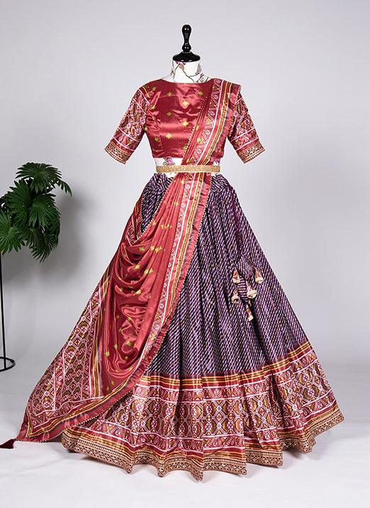 Entrancing Wine Art Silk Laheriya-Patola Print Sequins Embroidery Lehenga Choli Cheap Sale With Mastercard