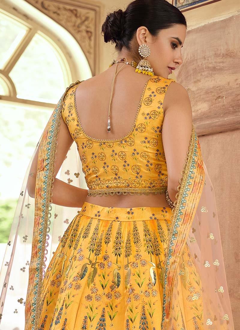 Splendid Look Mustard Yellow Color Silk Fabric Lehenga With Net Dupatta Sale Authentic