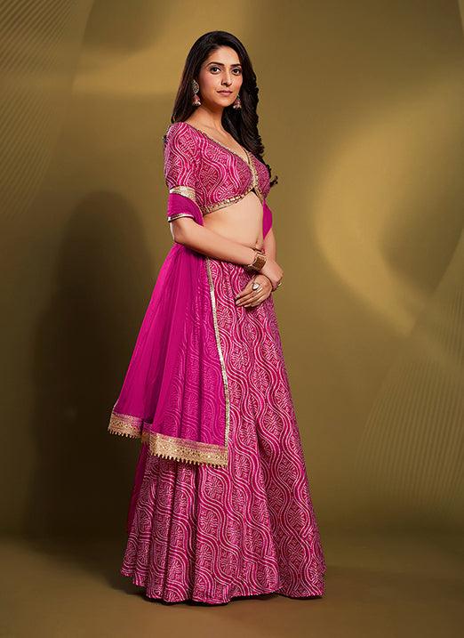 Chinon Pink Navratri Lehenga Choli with Digital Print & Dori Work Buy Cheap Pay With Visa