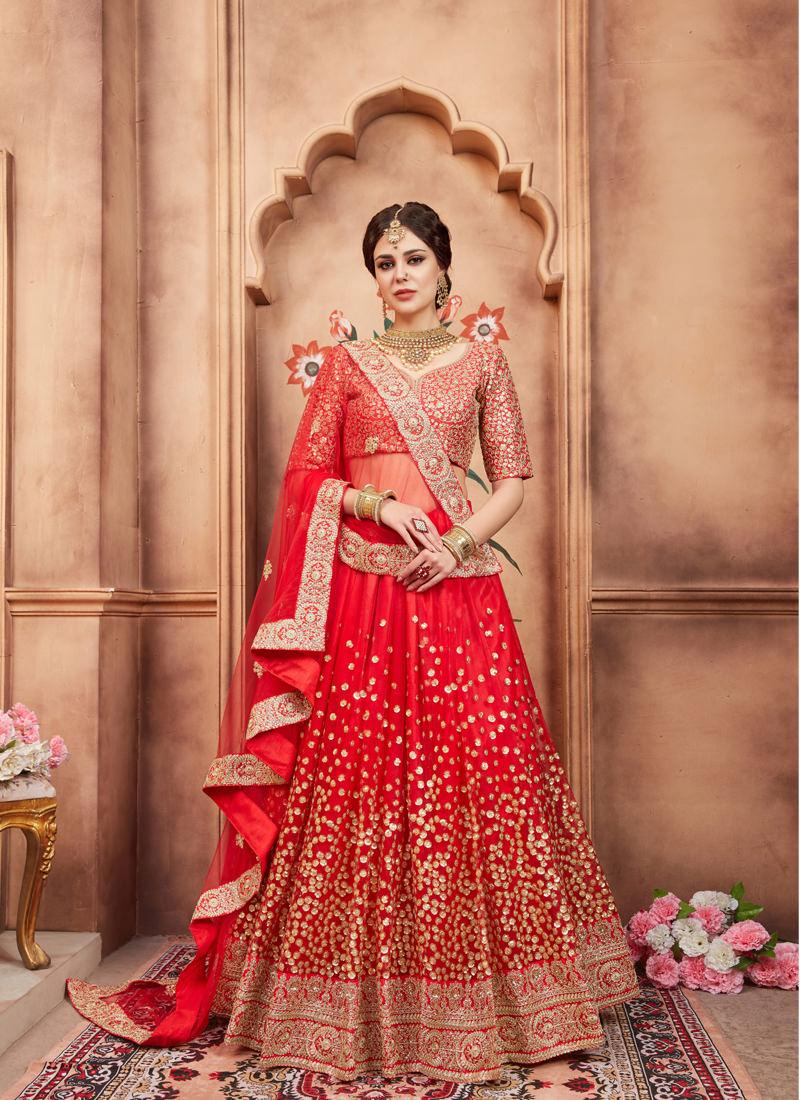 Party Wear Red Color Designer Soft Net Base Lehenga Choli From China