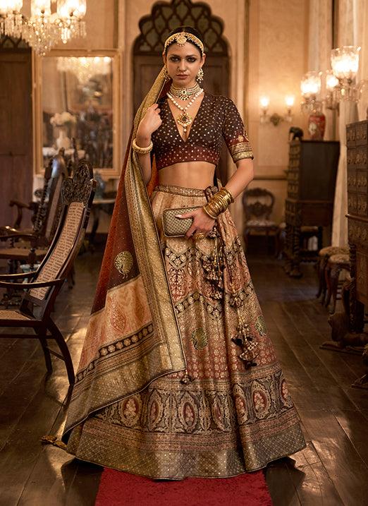 Brown & Cream Bridal Lehenga Choli with Sparkle Mirror Work in Rajwadi Silk Really Cheap Shoes Online