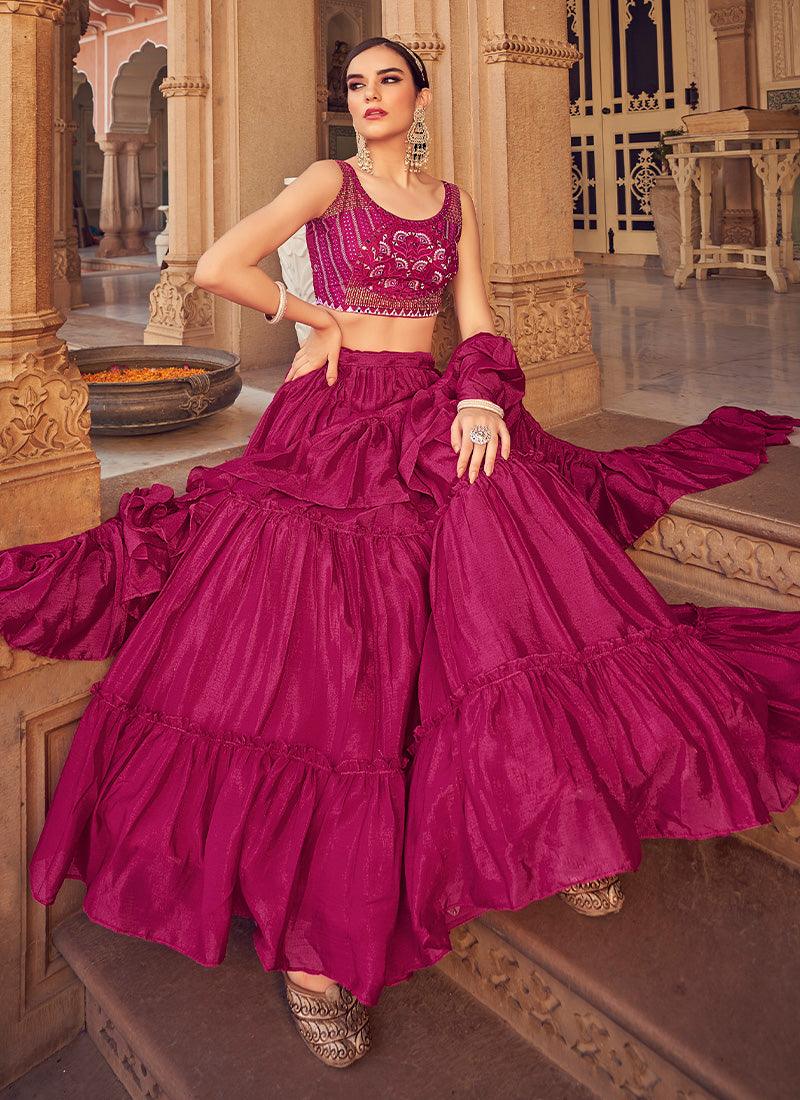 Mirror Work Choli With Pink Ruffle Chaniya Low Pice Fee Shipping Online