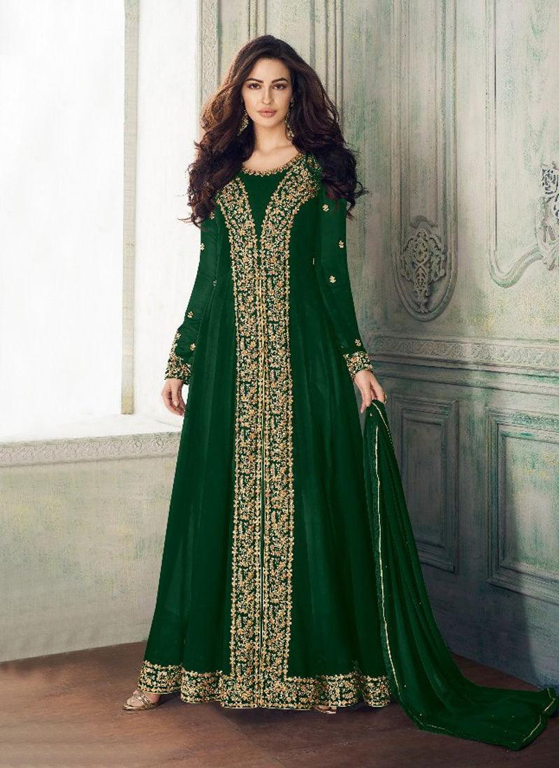 Green Georgette Base Heavy Embroidery And Stone Work Salwar Kameez Quality Original