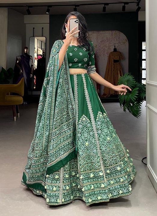 Green Gota Patti & Tassels Work Navratri Lehenga Choli Official Sale Online