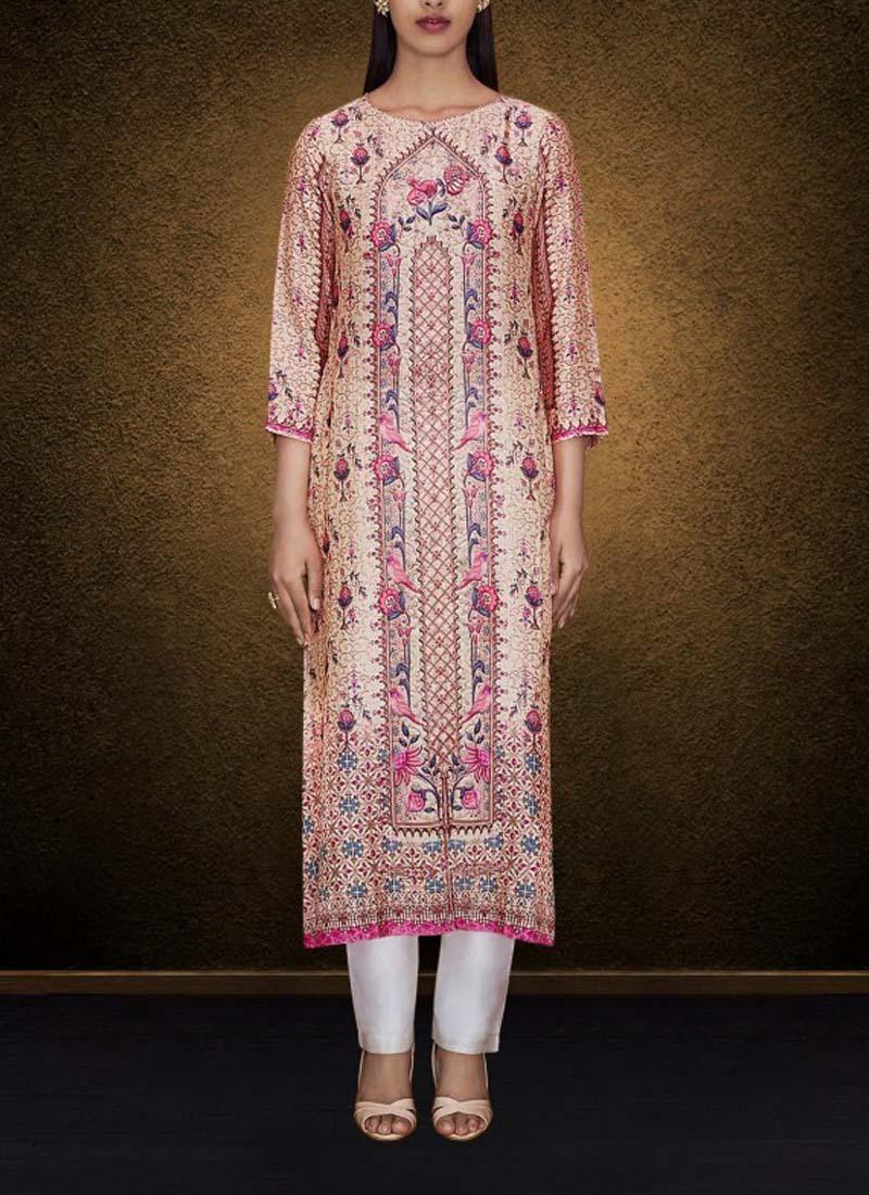 Beige Color Elegant Printed Detailed Kurti Free Shipping Footlocker Finishline