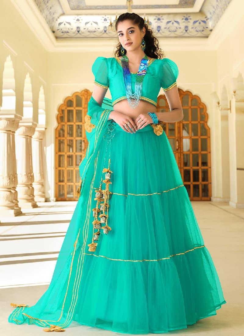 Splendid turquoise Color With Butterfly Net Base Lehenga Suit Really Cheap Shoes Online