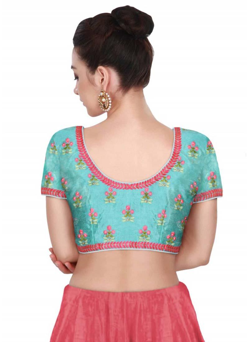 Elegant Sea Green Cape Sleeve Blouse with Traditional Ethnic Embroidery Discount Ebay