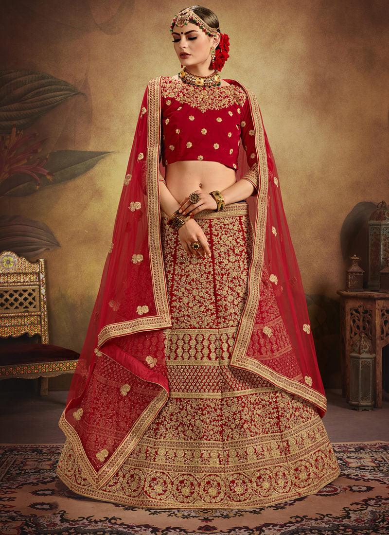 Bridesmaid Red Velvet Base Heavy Embroidered Lehenga Choli Finishline Cheap Online