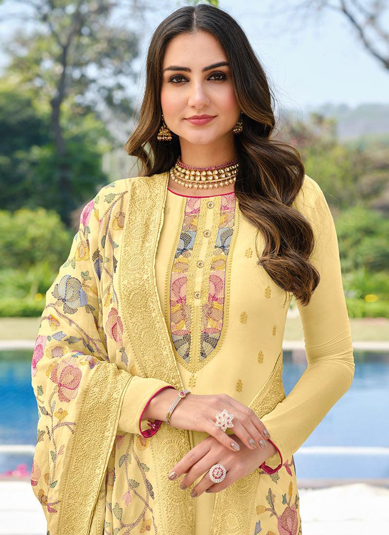 Yellow Viscose Casual Palazzo Suit Cheap Pice Cost