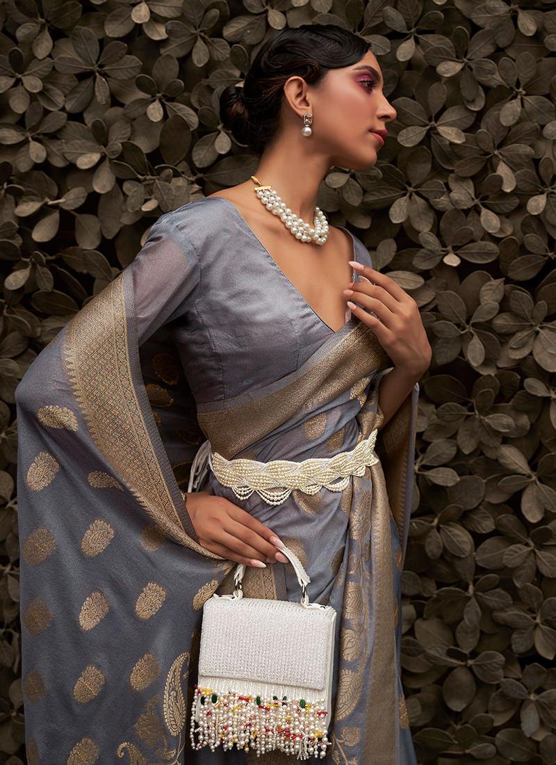 Grey Nylon Chinon With Two Tone Saree Cheap Extremely