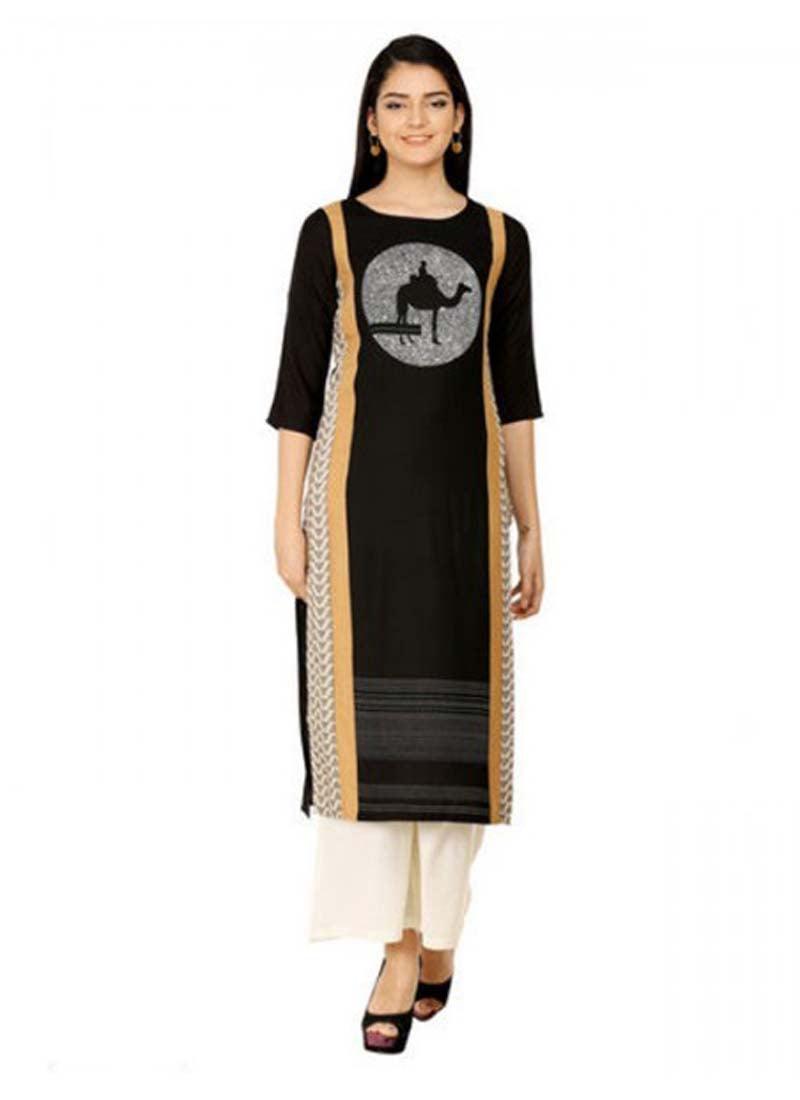 Black Ethnic Printed Long Kurta Clearance Newest