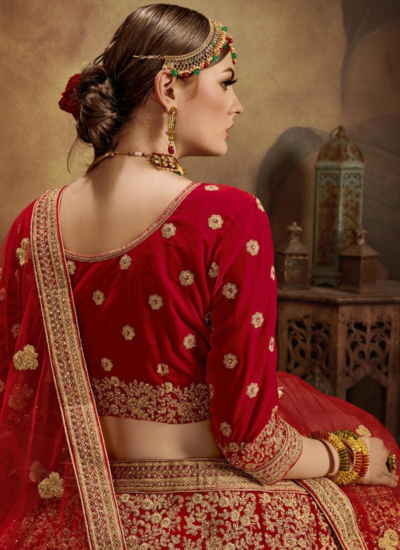 Bridesmaid Red Velvet Base Heavy Embroidered Lehenga Choli Finishline Cheap Online