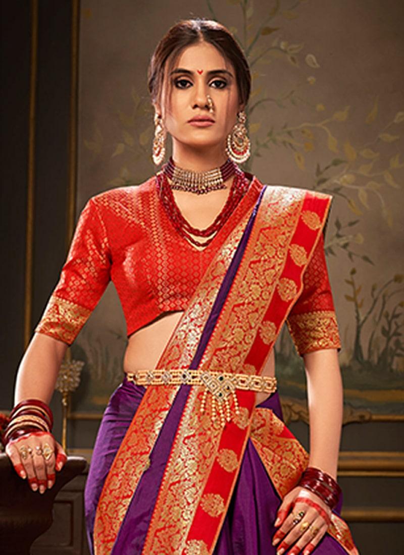 Purple Color Silk Fabric Silk Weave Saree With Zari Work Clearance Visit New