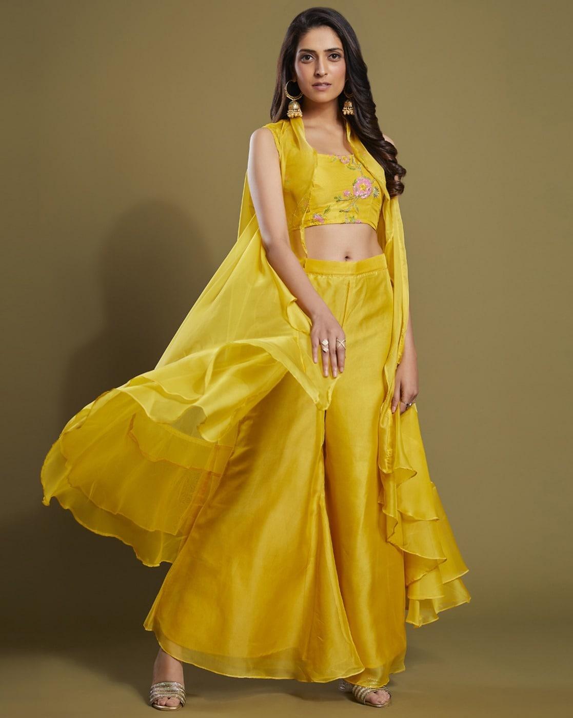 Yellow Organza Ready-To-Wear Jacket Style Co-Ord Set Buy Cheap Visit