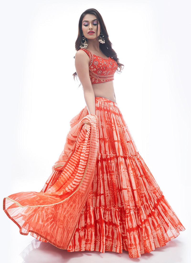 Red Color Jacquard Base Ruffle Lehenga With Hand Work Blouse Best Wholesale Online