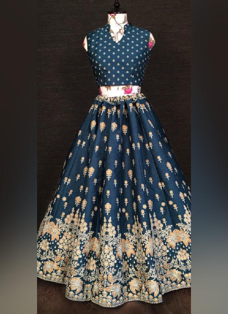 Navy Blue Silk Base Lehenga Choli Cheap Sale Big Discount