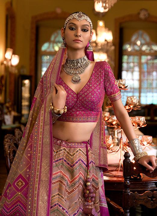 Affectionate Pink Bridal Lehenga Choli with Sparkle & Mirror Work in Smooth Rajwadi Silk Outlet Marketable