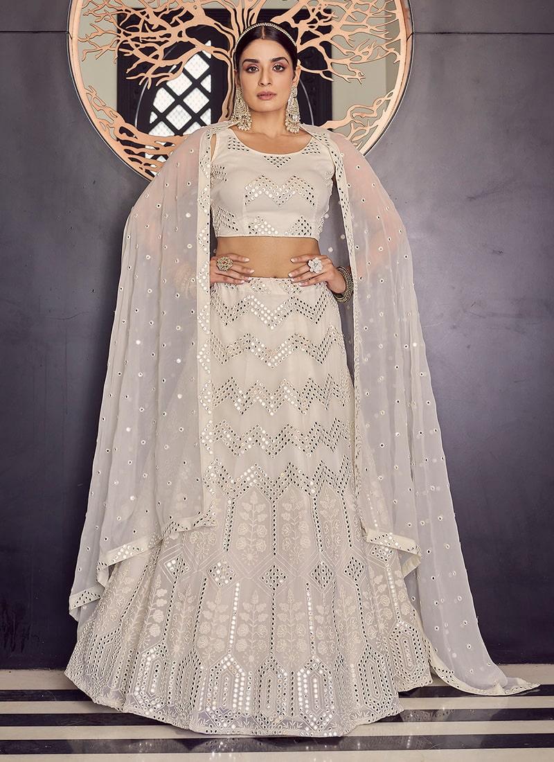 White Color Georgette Fabric Lehenga Choli With Mirror Work Outlet Largest Supplier