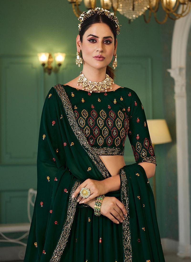 Green Georgette Umbrella Lehenga Online Online Cheap Online