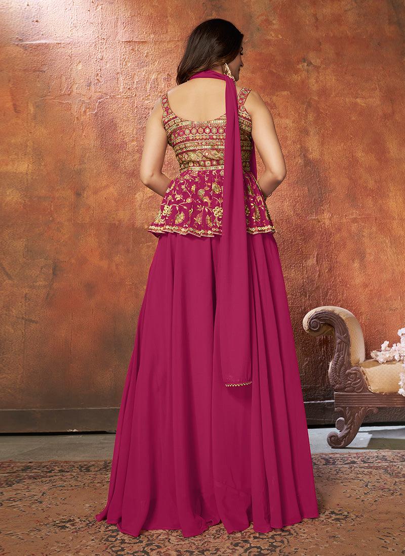 Georgette Fabric Rani Pink Color Palazzo Salwar Suit Order