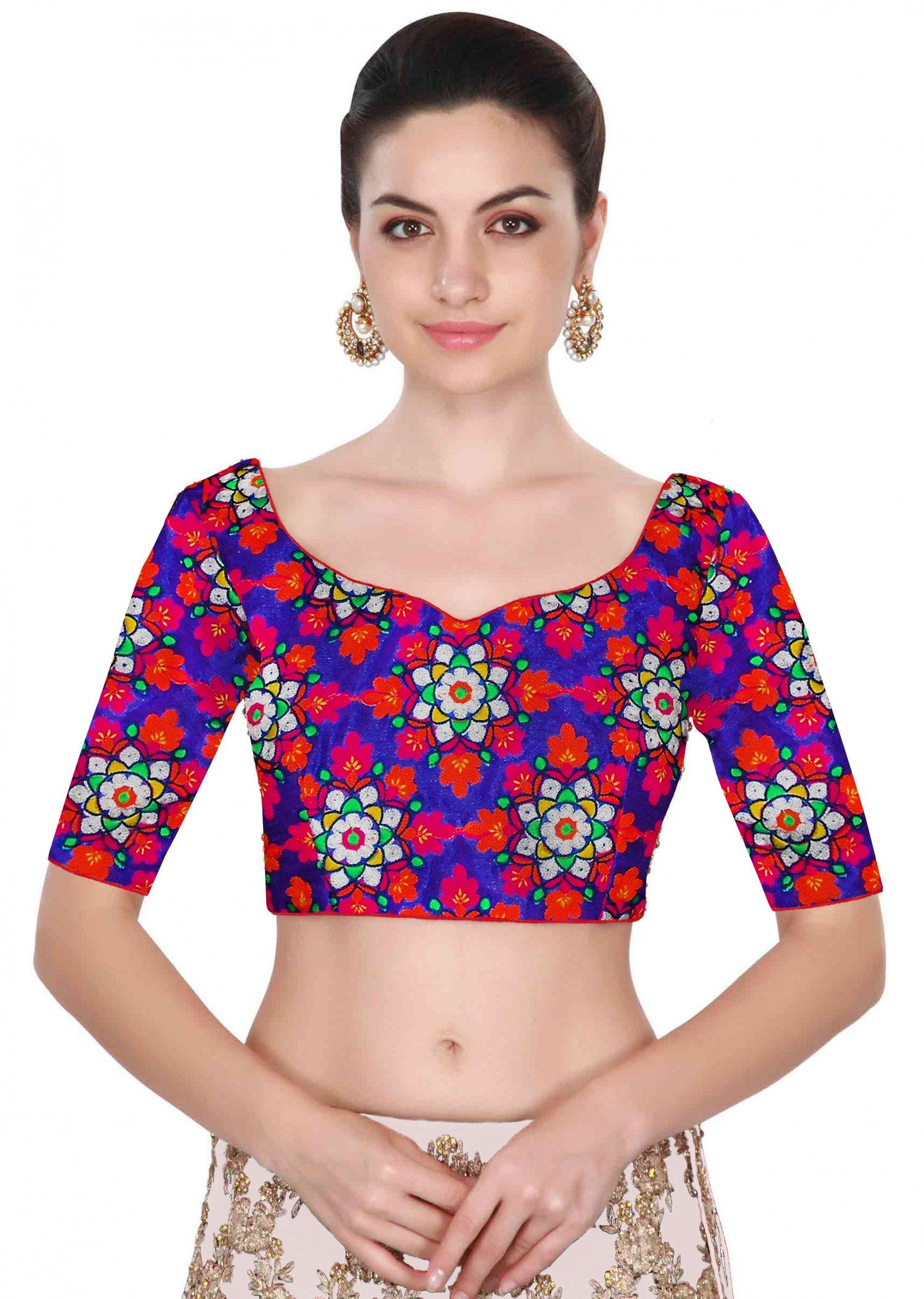 Elegant Traditional Ethnic Floral Blue Blouse - Perfect for Stylish Occasions Online Online Cheap Pice