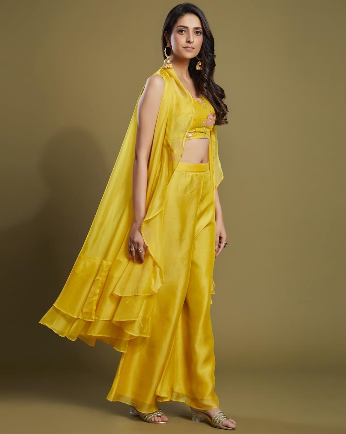 Yellow Organza Ready-To-Wear Jacket Style Co-Ord Set Buy Cheap Visit