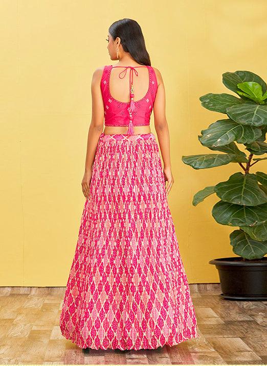 Pink Chinnon Lehenga Choli with Real Mirror & Zari Sequin Embroidery Clearance Fake