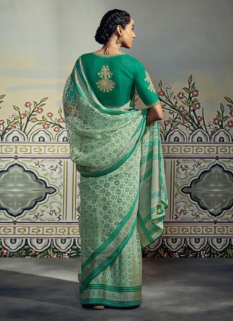 Thread Work Blouse With Sea Green Saree Professional